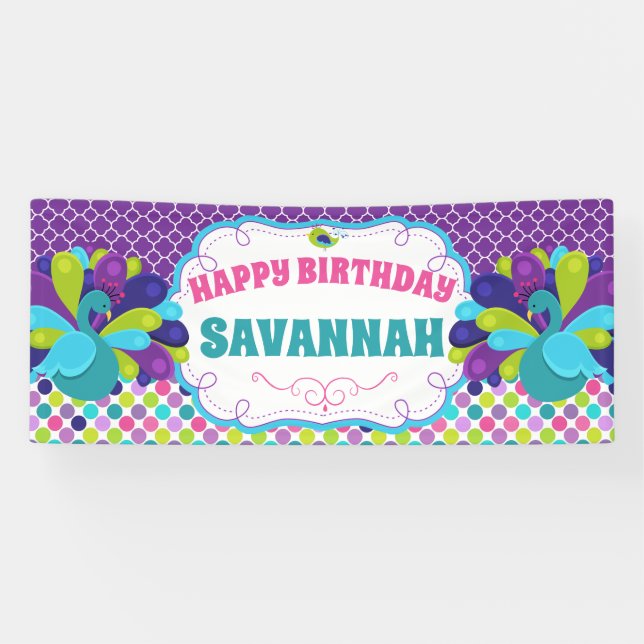 Happy Birthday Peacock Party Banner (Horizontal)