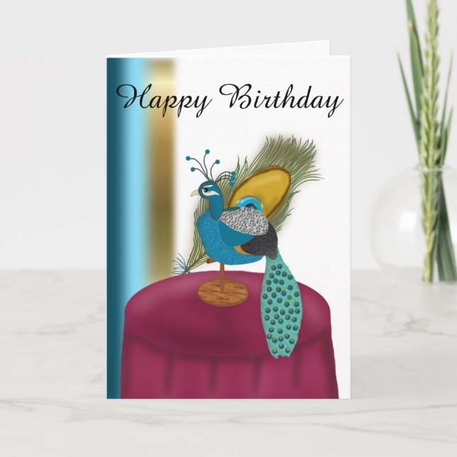 Happy Birthday Peacock Themed Card (Front)