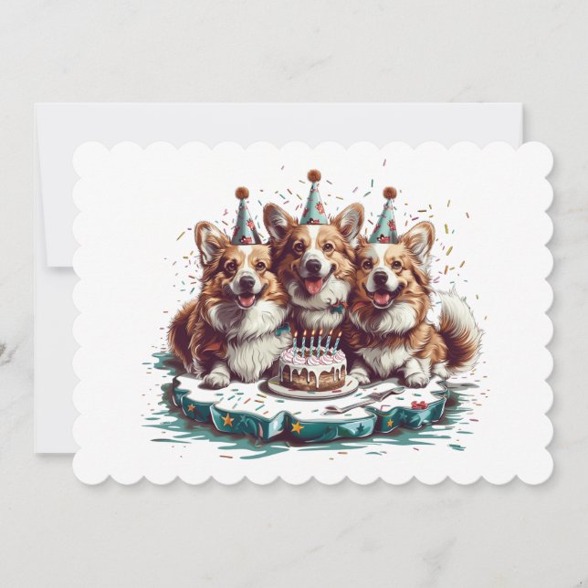 Happy Birthday Pembroke Welsh Corgi Dogs Invitation (Front)