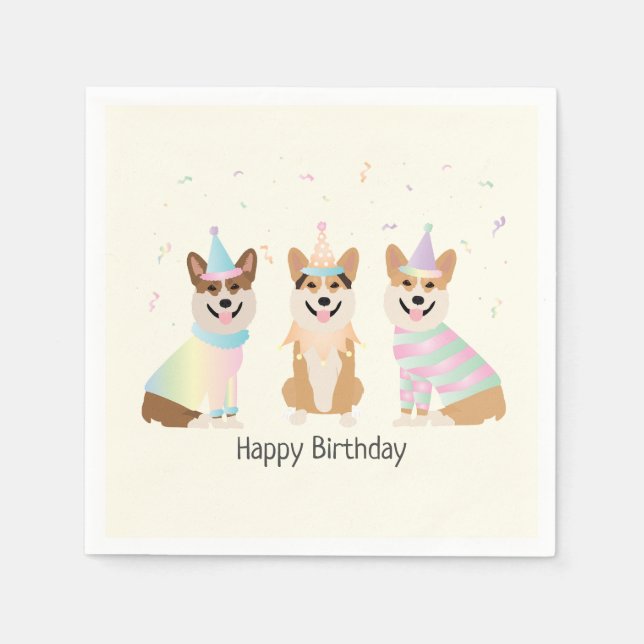 Happy Birthday Pembroke Welsh Corgi Dogs Napkin (Front)