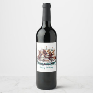 Happy Birthday Pembroke Welsh Corgi Dogs Wine Label