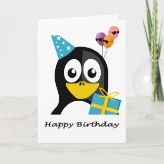 Happy Birthday Penguin & Cool Balloons Card