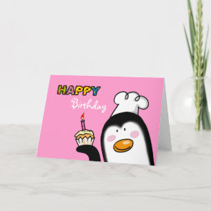 Happy Birthday penguin cupcake Card