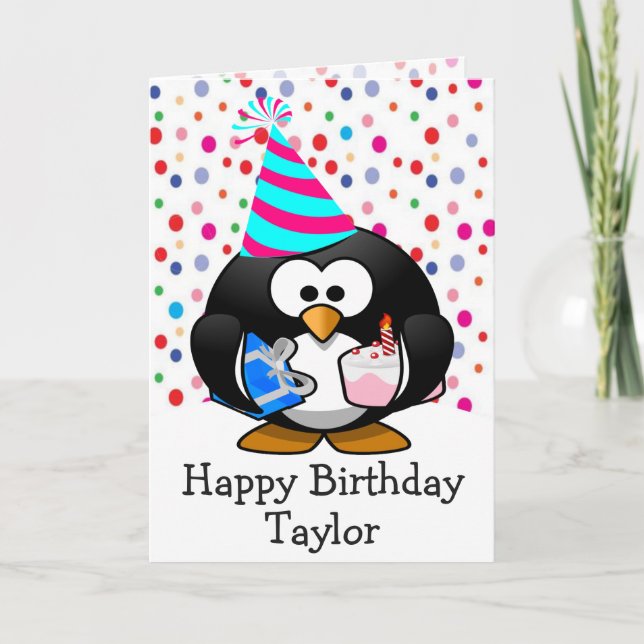 Happy Birthday Penguin Kids Card (Front)