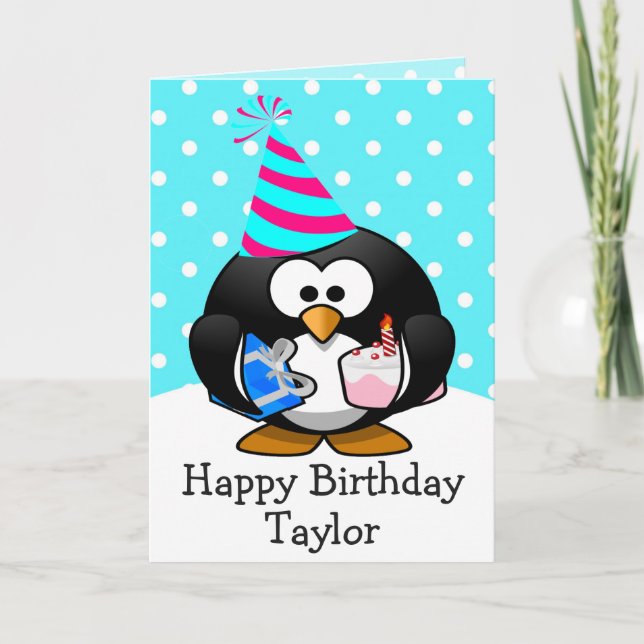 Happy Birthday Penguin Kids Card (Front)
