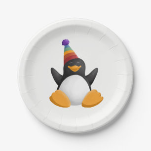 Happy Birthday Penguin Paper Plate