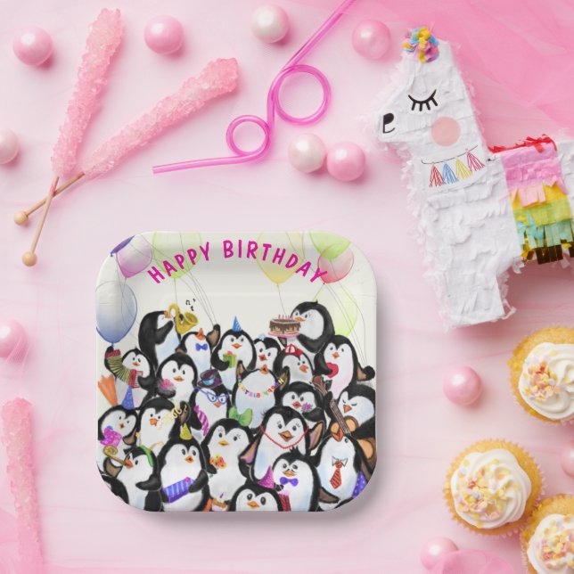 Happy Birthday Penguin Paper Plates (Party)