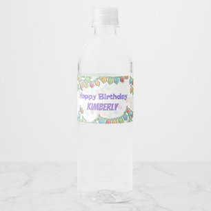 Happy Birthday Pennant Banner Water Bottle Label