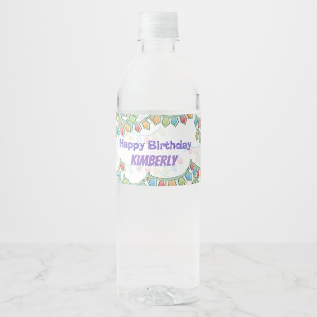 Happy Birthday Pennant Banner  Water Bottle Label (Front)
