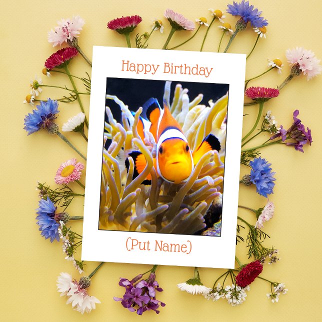 Happy Birthday Personalise Clown Fish Card (Dive into Birthday Bliss: Personalize Their Day with Underwater Splendor!)