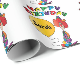 Happy Birthday Personalise Clown Wrapping Paper