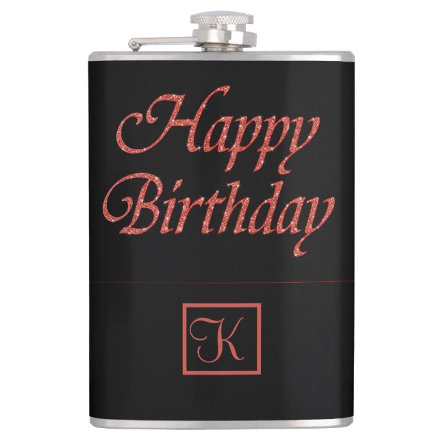 Happy Birthday Personalise Monogram Gift for Men Hip Flask (Front)