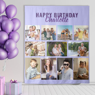 Happy Birthday Personalised 11 Photo Collage Lilac Tapestry