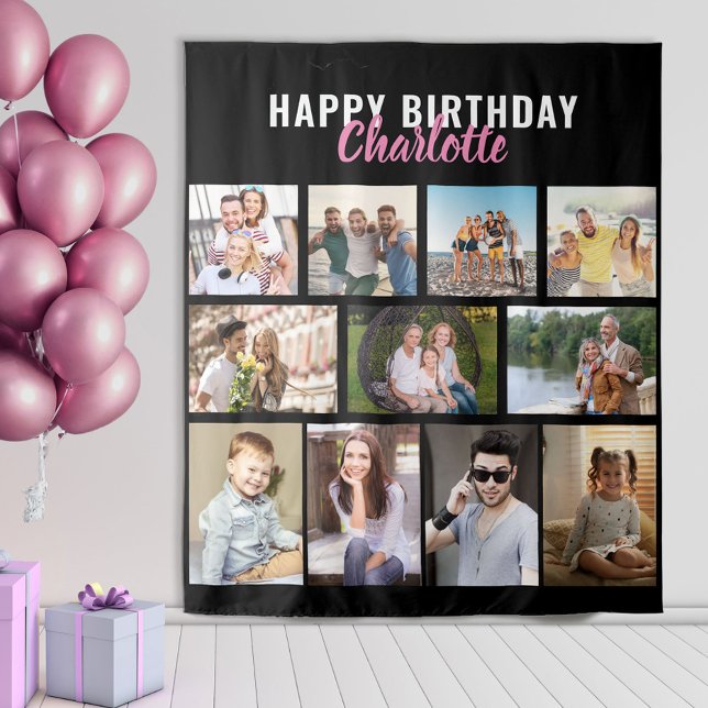 Happy Birthday Personalised 11 Photo Collage Tapestry (Creator Uploaded)