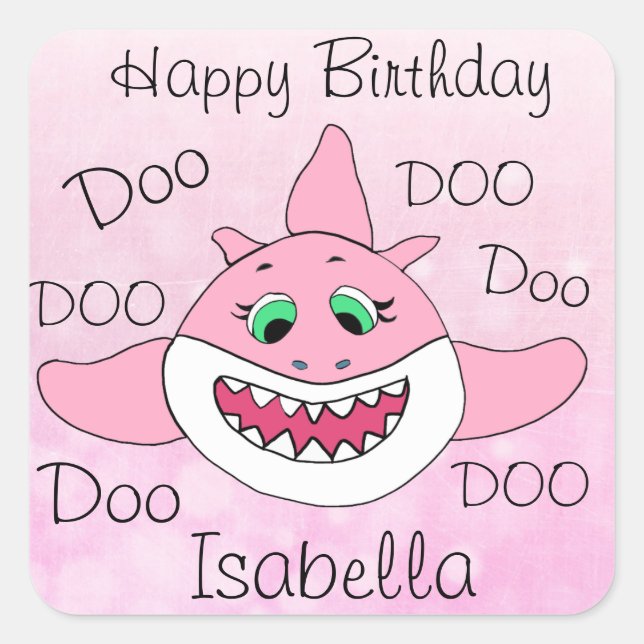 Happy Birthday Personalised Baby Shark Square Sticker (Front)