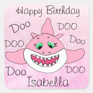Happy Birthday Personalised Baby Shark Square Sticker