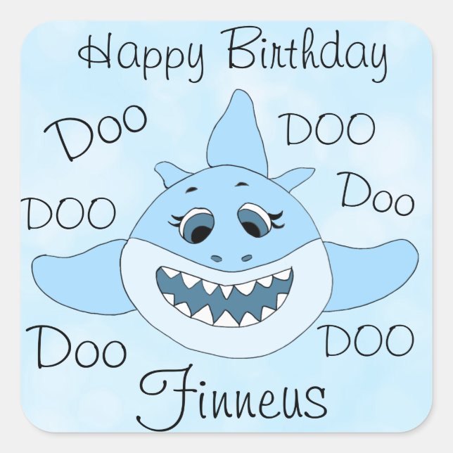 Happy Birthday Personalised Baby Shark Square Sticker (Front)