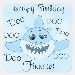 Happy Birthday Personalised Baby Shark Square Sticker