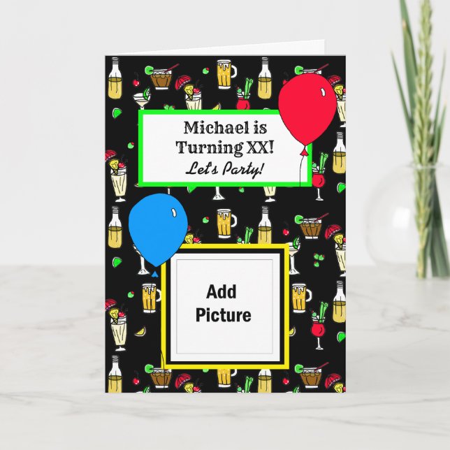 Happy Birthday Personalised CockTails and Beers Card (Front)
