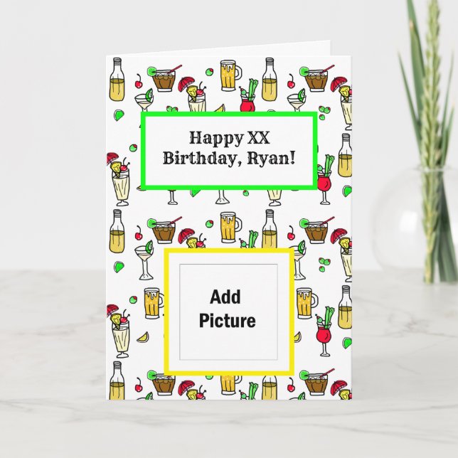 Happy Birthday Personalised CockTails and Beers Card (Front)