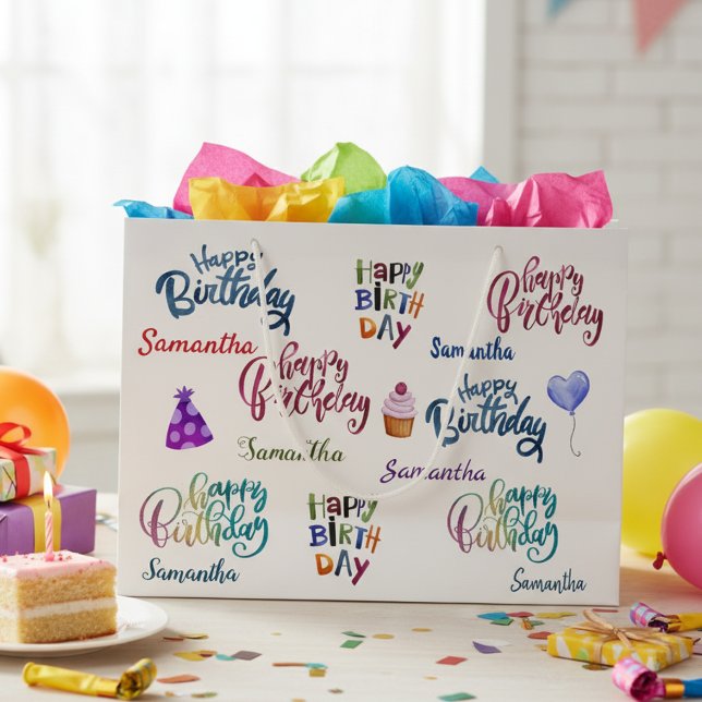 Happy Birthday Personalised Custom Party Name  Large Gift Bag (Creator Uploaded)