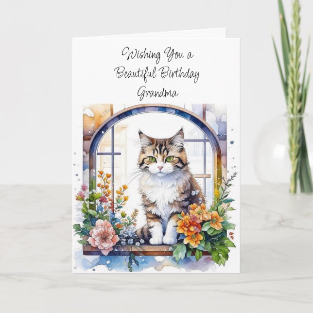 Happy Birthday Personalised Grandma Cute Cat Card (Front)