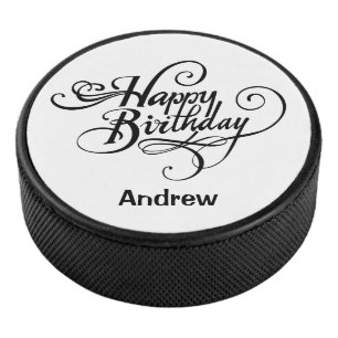 Happy Birthday Personalised  Hockey Puck
