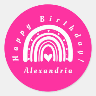 Happy Birthday Personalised Hot Pink Rainbow Classic Round Sticker