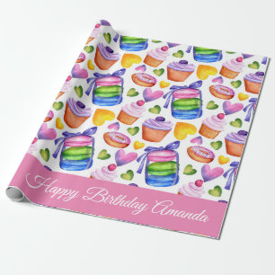 Happy Birthday Personalised Macaron Cupcake Sweet Wrapping Paper