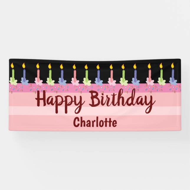 Happy Birthday Personalised Name Cute Cake Banner (Horizontal)