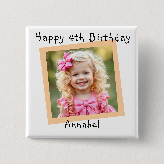 Happy Birthday Personalised Photo 15 Cm Square Badge (Front)