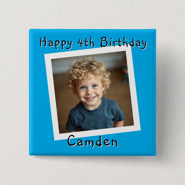 Happy Birthday Personalised Photo 15 Cm Square Badge (Front)