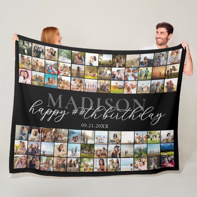 Happy Birthday Personalised Photo Collage Fleece Blanket (In Situ)