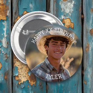 Happy Birthday Personalised Photo, Name and Age  6 Cm Round Badge