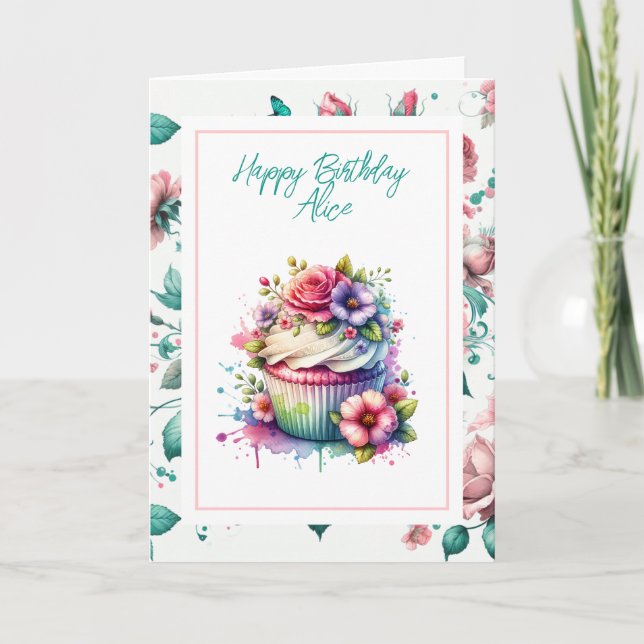 Happy Birthday Personalised | Shabby Chic Floral Card (Front)