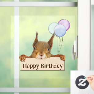 Happy Birthday Personalised Squirrel Balloon Window Cling
