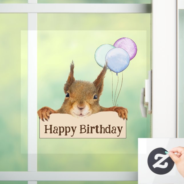 Happy Birthday Personalised Squirrel Balloon  Window Cling (Home)