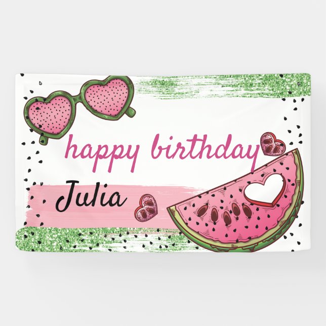 Happy Birthday Personalised Summer Watermelon Banner (Horizontal)