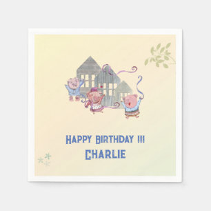 Happy Birthday Personalised Three Little Pigs Napkin