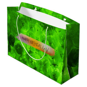 Happy Birthday Personalised trendy modern green Large Gift Bag