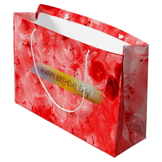 Happy Birthday Personalised trendy modern red Large Gift Bag (Back Angled)