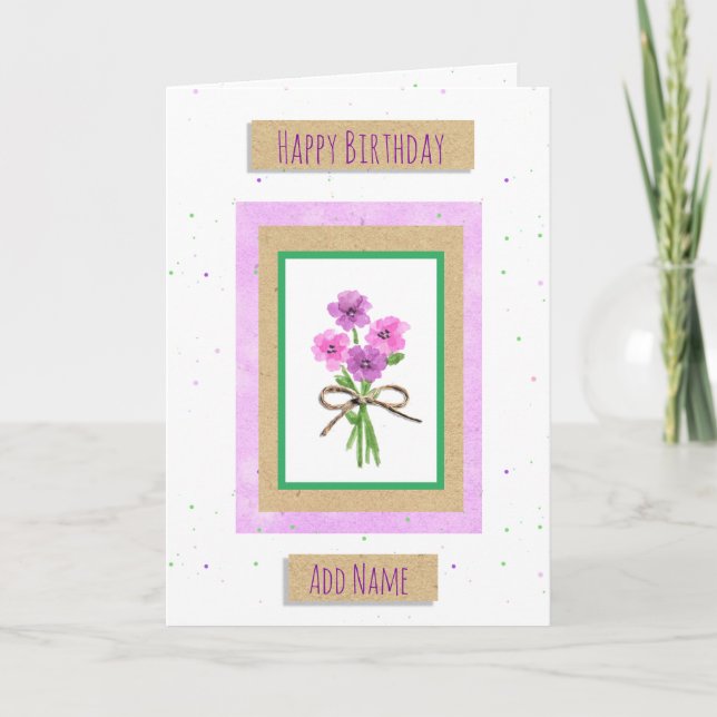 Happy Birthday Personalised Watercolor Flowers Card (Front)