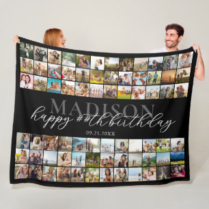 Happy Birthday Personalized Photo Collage Fleece Blanket