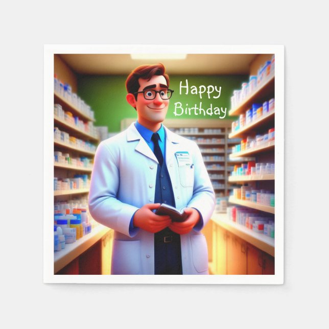 Happy Birthday Pharmacist Napkin (Front)