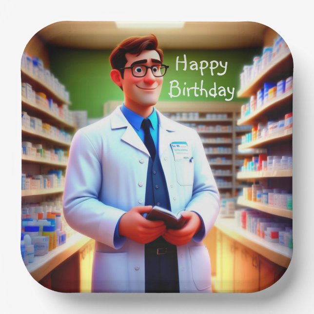 Happy Birthday Pharmacist Paper Plate (Front)
