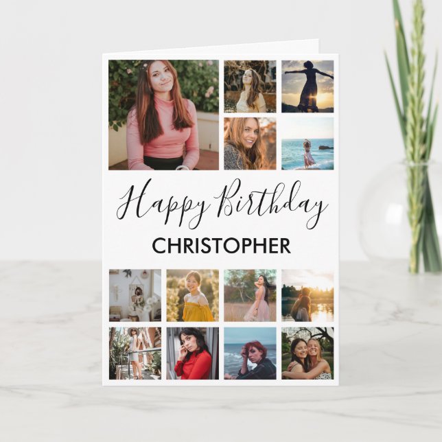 Happy Birthday Photo Collage 13 Photos for Any Age Card (Front)