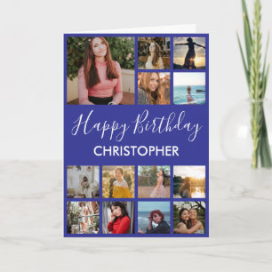 Happy Birthday Photo Collage 13 Photos Navy Blue Card