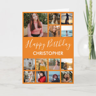 Happy Birthday Photo Collage 13 Photos Orange Card