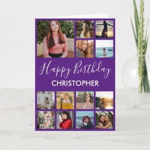 Happy Birthday Photo Collage 13 Photos Purple Card