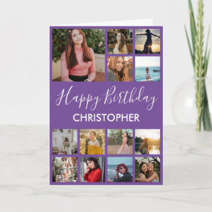 Happy Birthday Photo Collage 13 Photos Purple Card